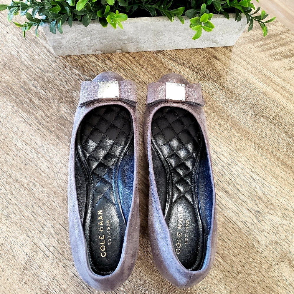 Cole Haan Tali Grand Bow Silver Suede Shoes size 5.5 - Picture 5 of 7